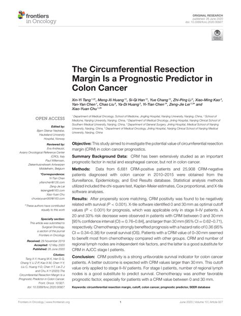 Pdf The Circumferential Resection Margin Is A Prognostic Predictor In Colon Cancer