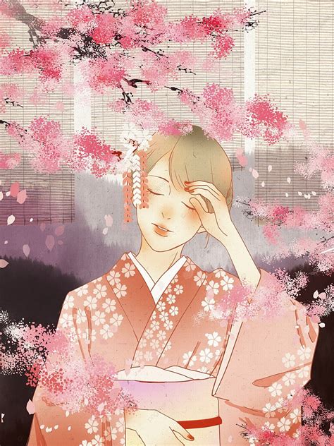 Japanese Cherry Blossoms In Kimonos In Romantic Travel Season Romantic