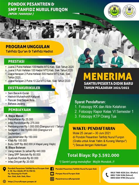 Brosur Pondok | Pondok Pesantren Tahfizh Nurul Furqon Siak