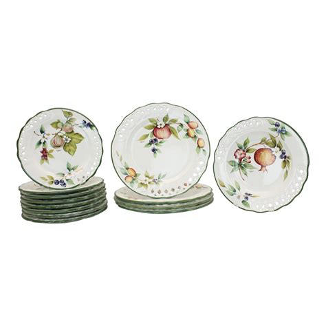 Vintage Italian Brunelli Pomegranate Tiffany Ceramic Plates Set Of 13