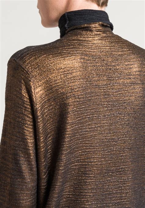 Avant Toi Metallic Turtleneck Top In Black Chocolate Santa Fe Dry