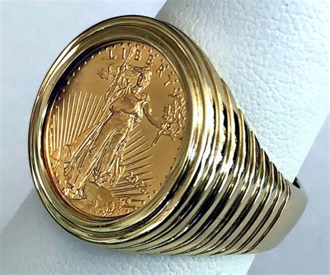 Mens 10k Gold Coin Ring Featuring A 110th Ounce Usa Walking Liberty