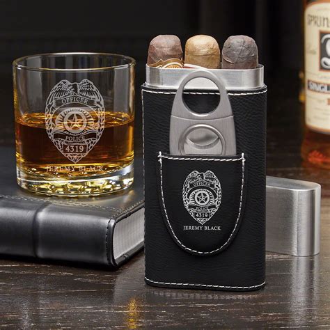 police badge custom cigar case and buckman glass t for cops