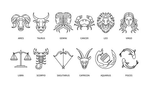 Set Of Horoscope Symbol In Twelve Zodiac Constellation A Flat Line