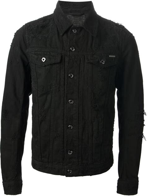 Lyst Diesel Distressed Denim Jacket In Black For Men