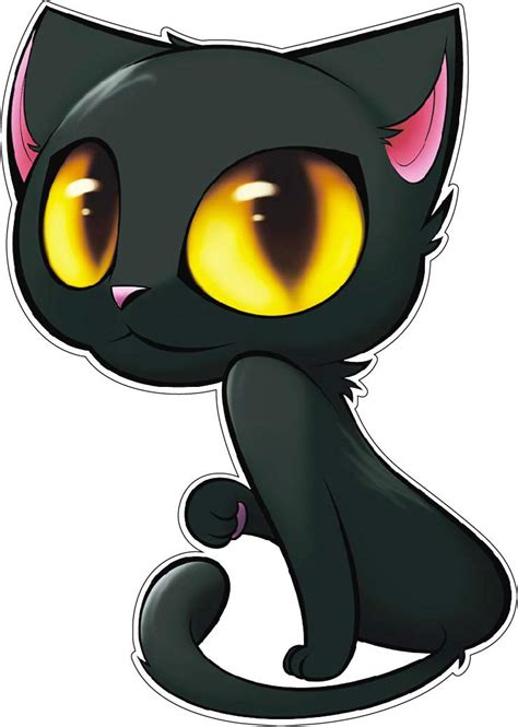 Black Cat Cartoon Kitten Cute Big Eyes Animal Art Vinyl Stickerprinted