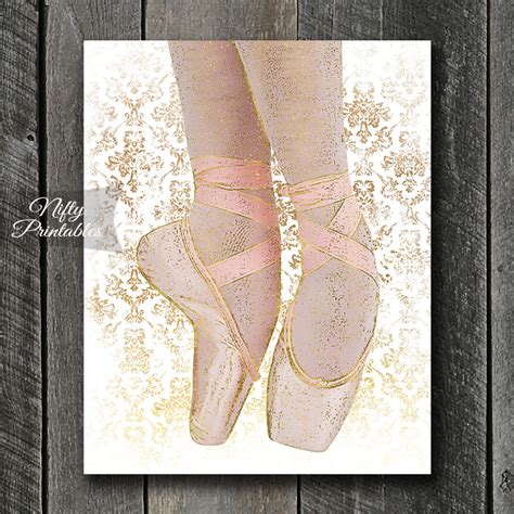 Ballet Shoes Art Print White Pink Gold Nifty Printables