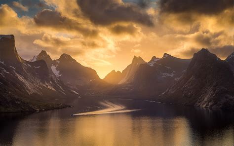 Nature Landscape Mountain Sky Fjord Sea Norway Sunset Clouds