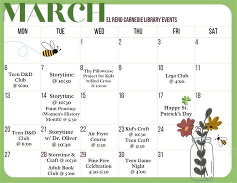 March Calendar Of Events El Reno Carnegie Library