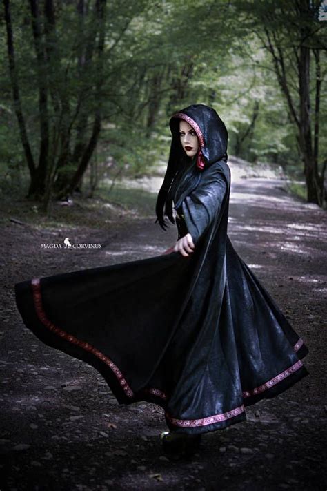 Long Black Cape Gothic Cape Red Lining Long Cape Hooded Medieval
