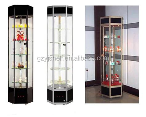 Free Standing Glass Display Showcase Rotating Glass Display Cabinet With Led Jewelry