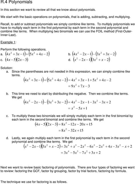 Adding And Subtracting Polynomials Worksheets With Answer Ke