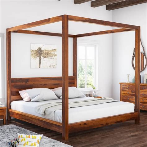 Osteen Contemporary Style Solid Wood Low Height Platform Canopy Bed