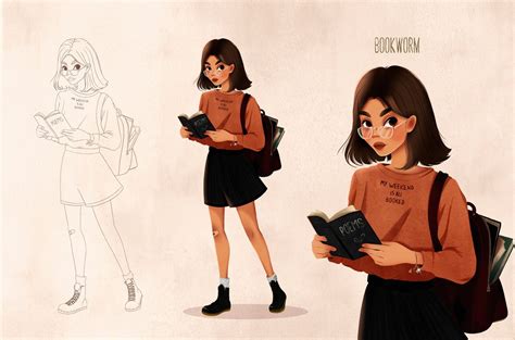 Character Design Illustration Book Worm By Yelyzaveta 2