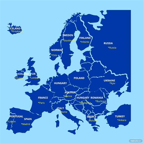 Europe Map Capitals Clipart In Illustrator Svg  Eps Png