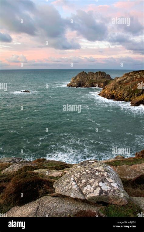 Logan Rock From Treen Cliffs Cornwall Stock Photo Alamy