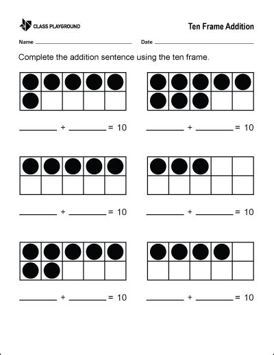 Printable Ten Frame Addition Ten Frame Frame 1st Grade Math