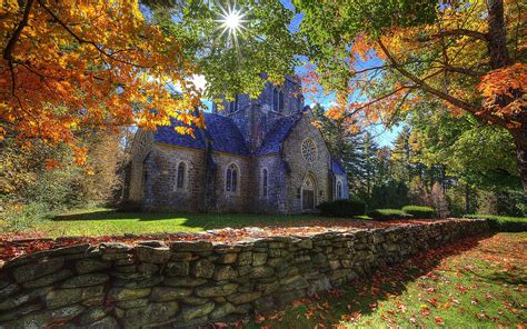 Beautiful Church In Autumn Hd Wallpaper Background Image