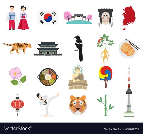Set Korean National Symbols On White Royalty Free Vector