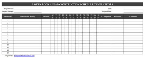 Free 2 Week Look Ahead Schedule Template Xls Construction
