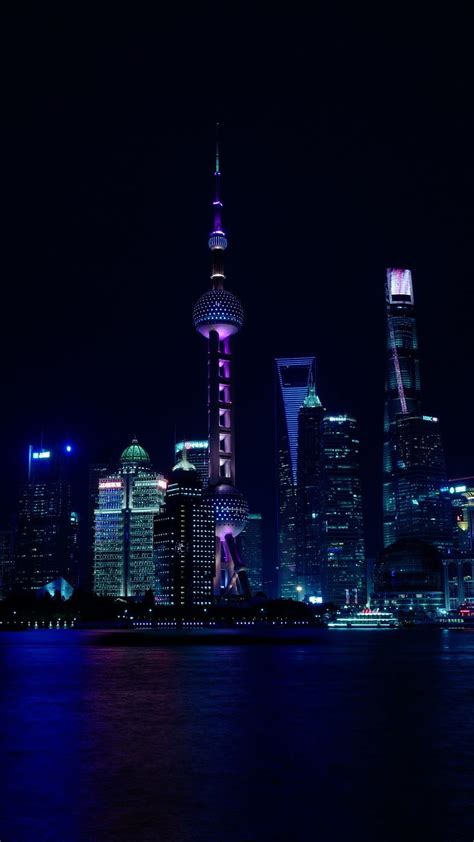 1080x1920 China Shanghai Night Skyscrapers Skyline Night Iphone Hd