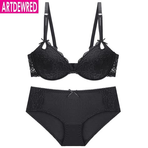 Cheap Artdewred Sexy Plus Size Bra Sets Deep V Push Up Bra Set Floral Lace Women Underwear Set