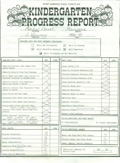 Progress Report Card Sample Printable