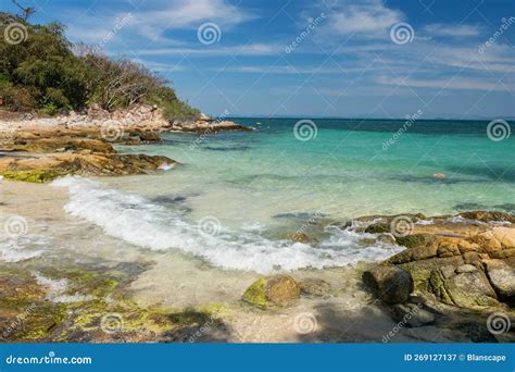 Motion Wave At Ko Man Klang Beach Against Blue Sky Rayong Stock Image