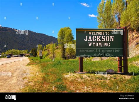 Welcome To Jackson Wyoming Road Sign Stock Photo Alamy