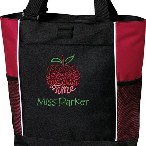 Personalized Teacher Tote Bag Embroidered With Name And Apple Etsy