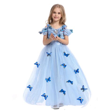 Retail 2017 New Cinderella Dress Girl Blue Princess Costume Party Girl