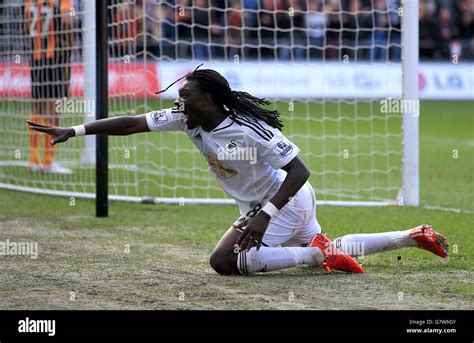 Swansea Citys Bafetimbi Gomis Celebrates Scoring His Sides Third Goal