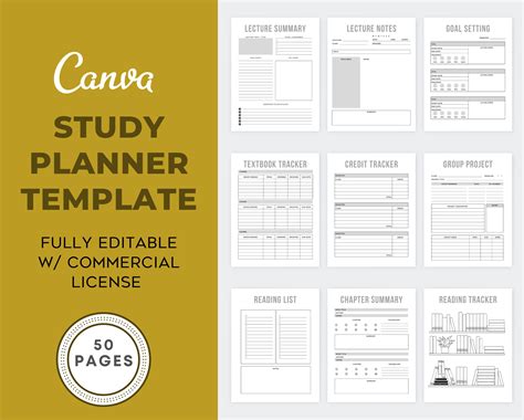 Editable Student Planner Template Canva Student Planner Template