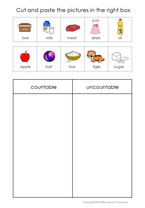 Countable And Uncountable Nouns Sorting Set