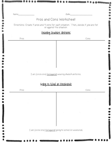 Pros And Cons Worksheet