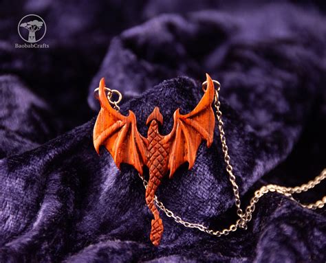 Dragon Jewelry Wood Dragon Necklace Pendant Dungeons And Etsy