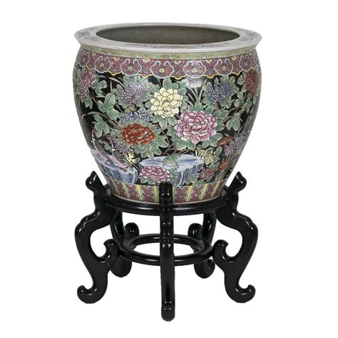 Asian Fish Bowl Planter on Wooden Stand | Wooden stand, Colorful