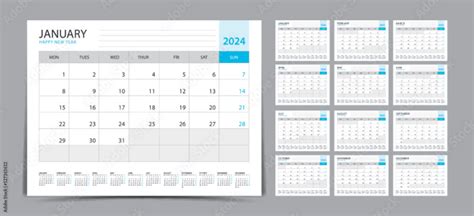 Desk Calendar 2024 Set Monthly Calendar Template For 2024 Year Week
