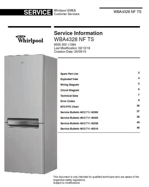 Whirlpool cabinet depthside by siderefrigerator use & care whirlpool et8mhkxmb01 parts manual. Whirlpool WBA4328 NF TS Refrigerator Service Manual ...