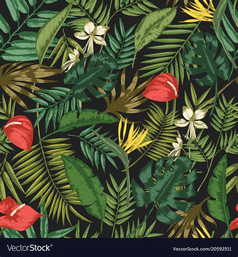 Botanical Seamless Pattern With Foliage Of Exotic Vector Image