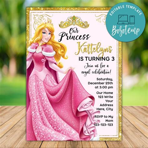 Editable Sleeping Beauty Birthday Invitation Instant Download