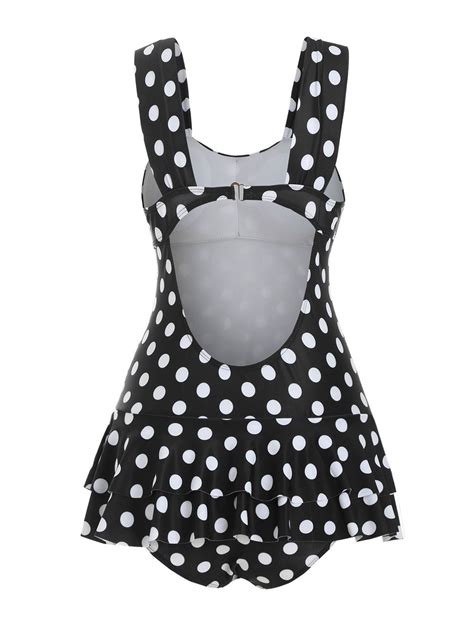 47 OFF 2020 Ruched Polka Dot Peplum One Piece Swimsuit In BLACK