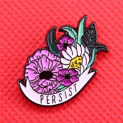 Persist Enamel Pin Feminist Brooch Flower Women T Girl Power Badge