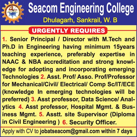 Times Ascent Ad Image for Seacom Engineering College -timesascent.com