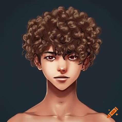 anime inspired male character with dark brown skin and curly hair on craiyon