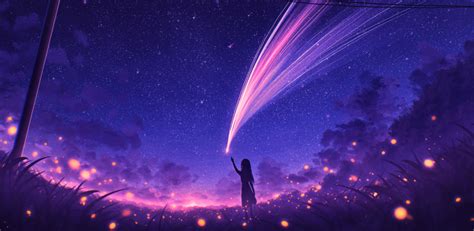 1024x500 Resolution Anime Girl And Cool Starry Sky 1024x500 Resolution