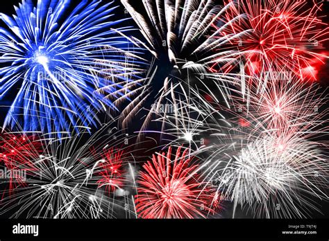 Blue White And Red Fireworks Background Stock Photo Alamy