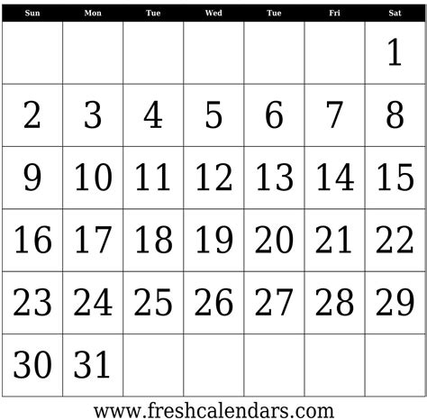 Calendar Template 31 Days Calendar Template Calendar Printables