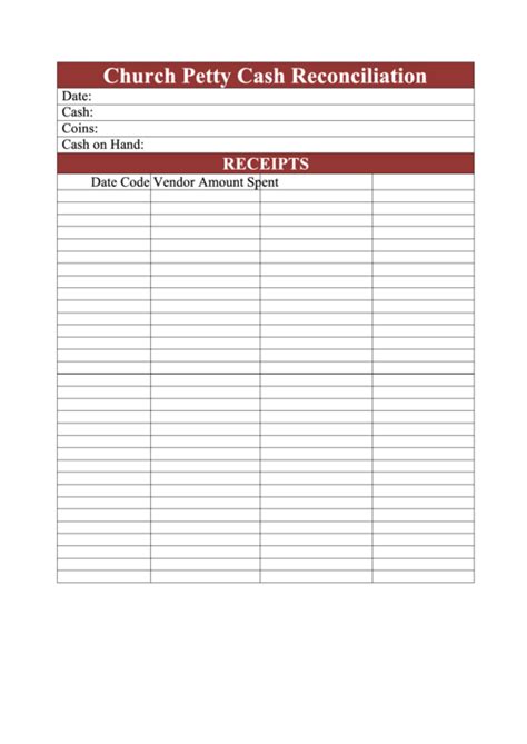 What is balance sheet reconciliation? Church Petty Cash Reconciliation Form printable pdf download
