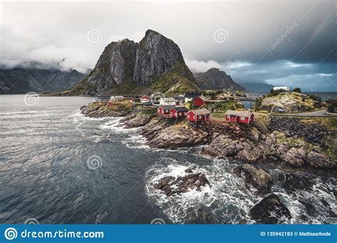 Sunset Panorama Of Famous Tourist Attraction Hamnoy